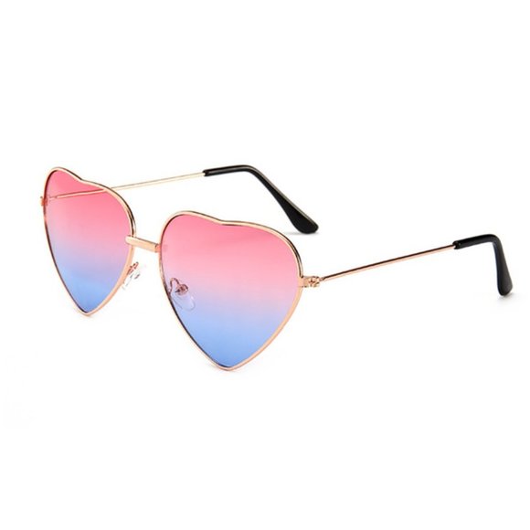 TEMP OUT OF STOCK Heart Shaped UV400 Blue & Pink Sunglasses Gold Metal Rim - Picture 13 of 14